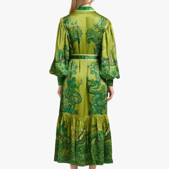 Alemais Solaris Shirtdress - Olive Silk Satin US 6 - Picture 5 of 12